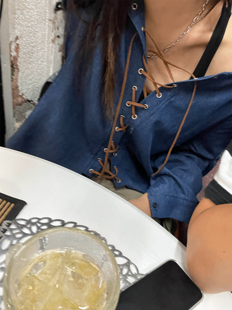 suede eyelet denim shirt