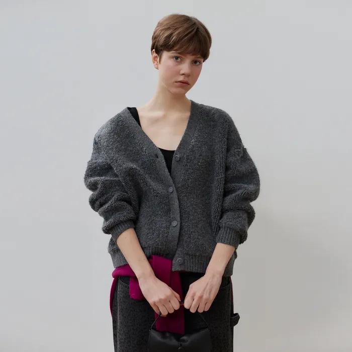 벌키 루즈핏 가디건_Charcoal