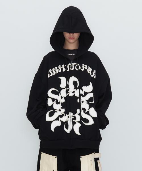 (M) R 패치 집업 후디 블랙 화이트 KSK R PATCH ZIP-UP HOODIE BLACK/WHITE