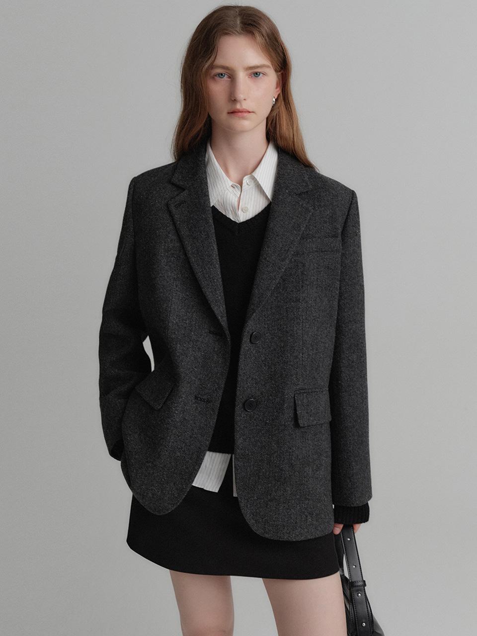 룩캐스트 [11/7 예약배송] 소이 울 싱글 자켓_차콜 헤링본 / SOY WOOL SINGLE JACKET_CHARCOAL HERRINGBONE
