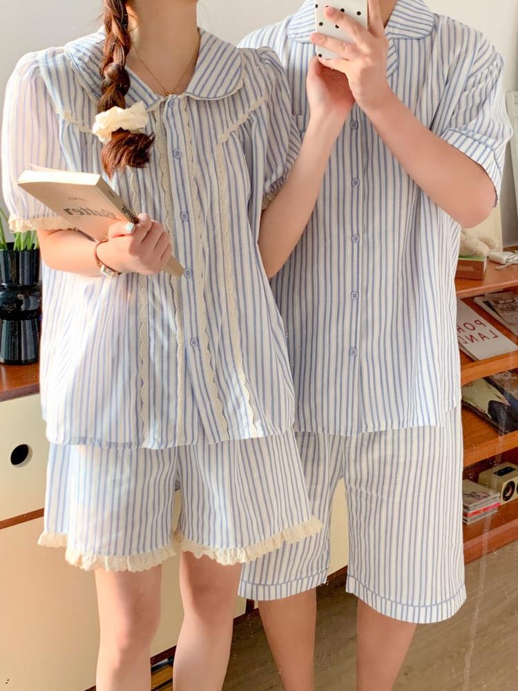 [커플잠옷] (마노반팔잠옷세트) 남녀파자마세트 연인 신혼 편한 여름 반바지 홈웨어