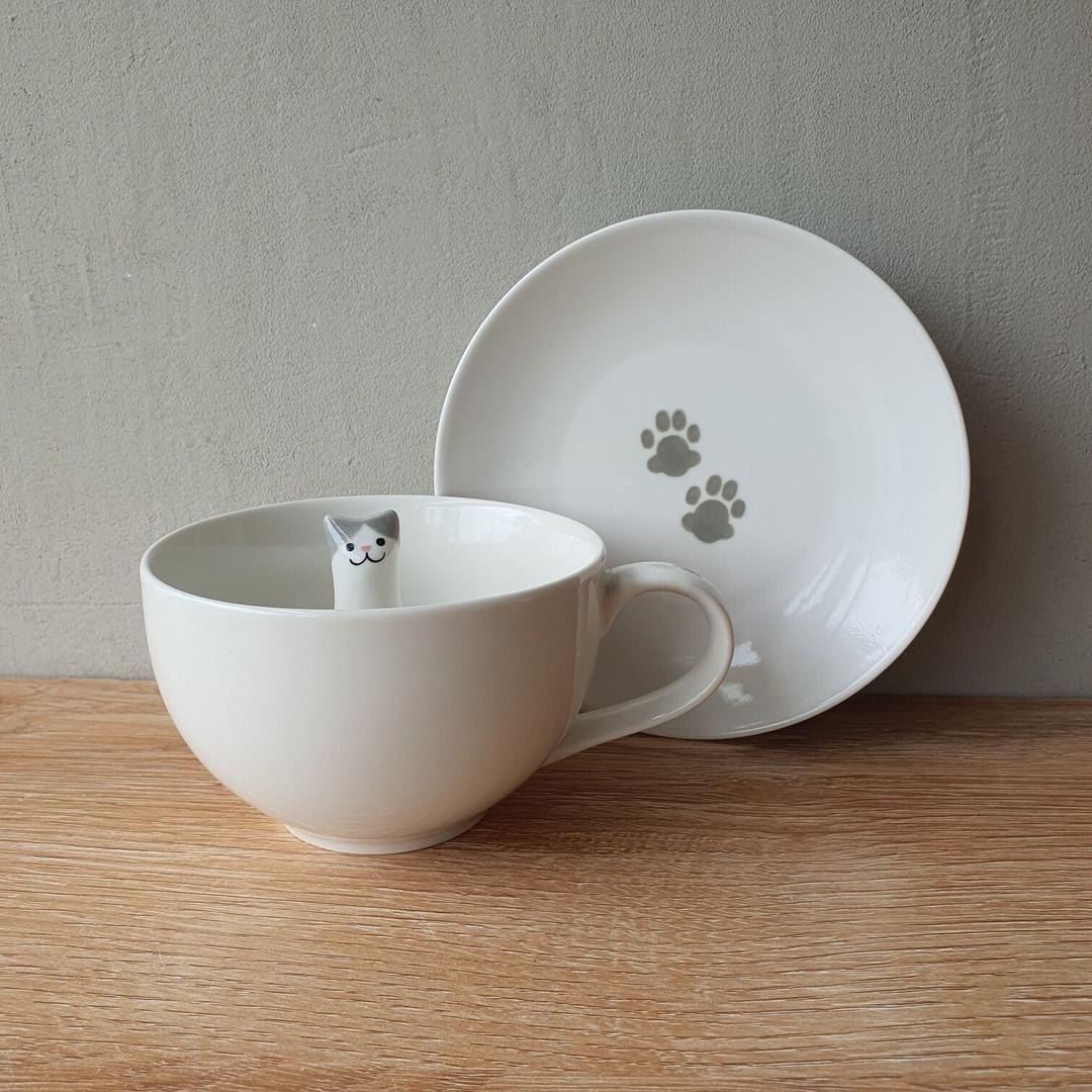 낭만냐옹 고양이 그레이big냥찻잔set-300ml