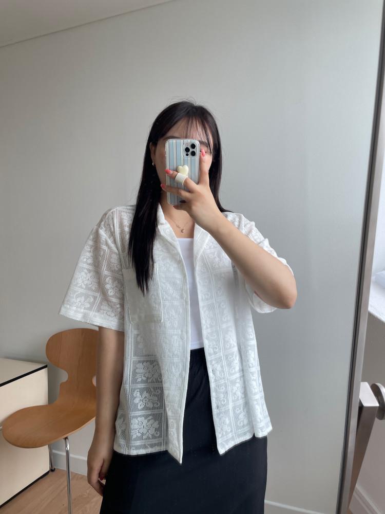 쉐이크 레이스 오버핏 반팔 셔츠