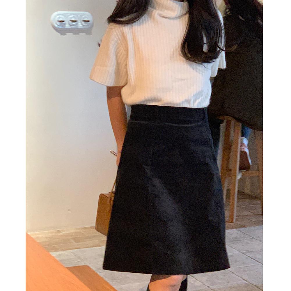 여성 미디 벨벳 스커트 사이드 절개 A라인 가을 겨울 치마