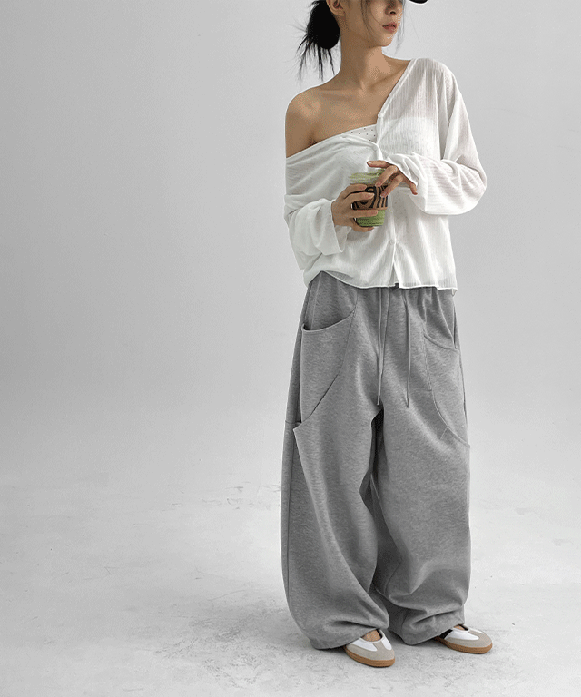 블랙업 (UNISEX) 또앙 절개 벌룬 와이드 투웨이 밴딩팬츠