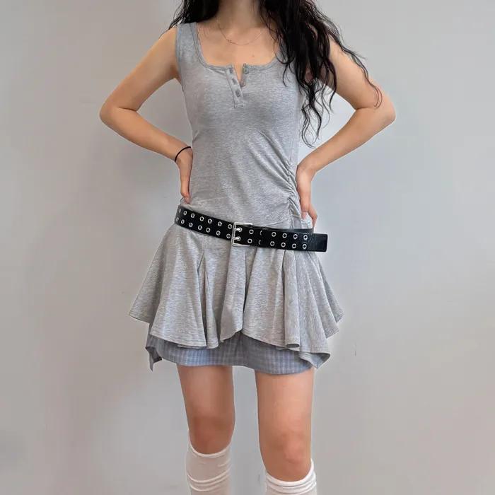 [2nd REORDER] FRILL SLEEVELESS TOP (GREY)