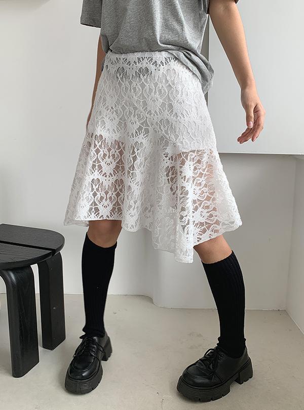 Layered unbal lace skirt (2color)