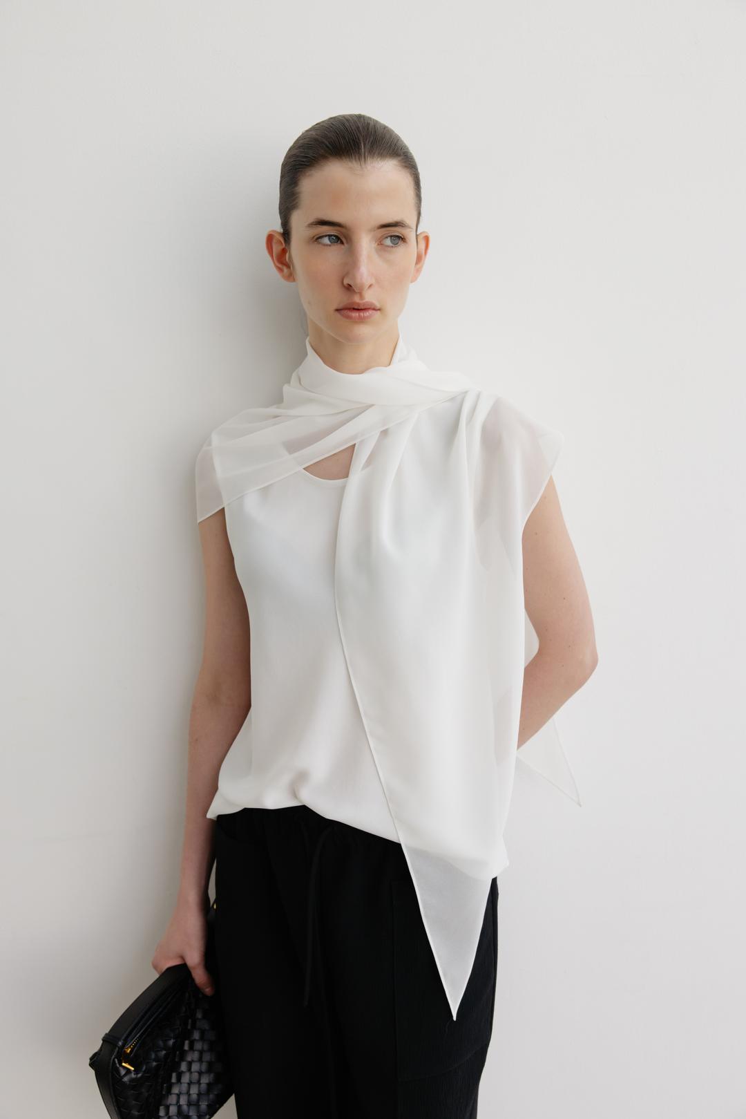 Chiffon scarf _white, black