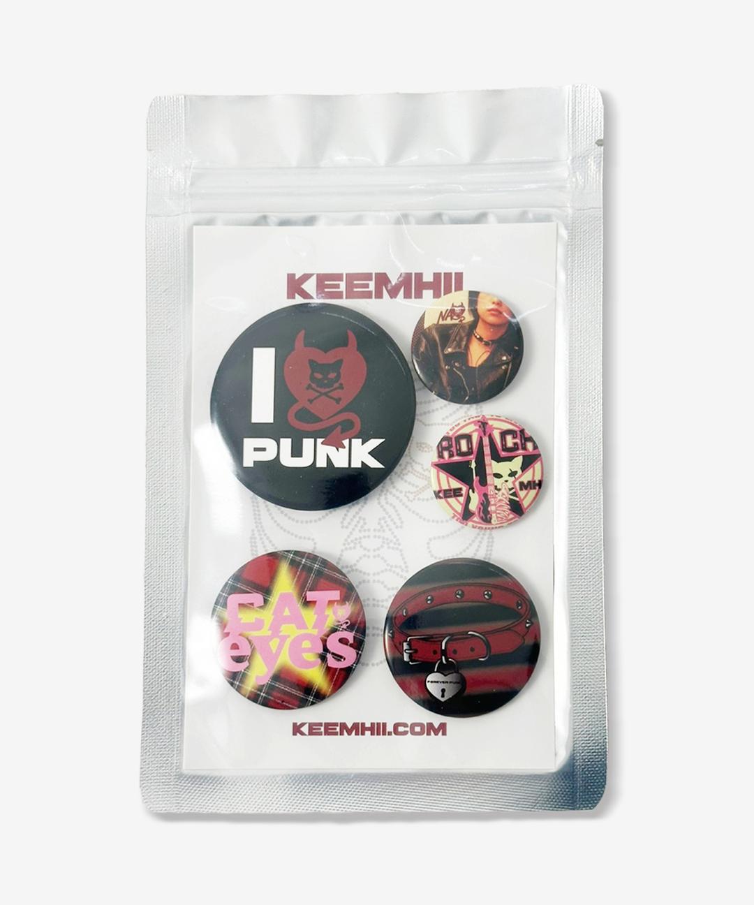 FIVE PUNK PIN BUTTON SET - [RED]