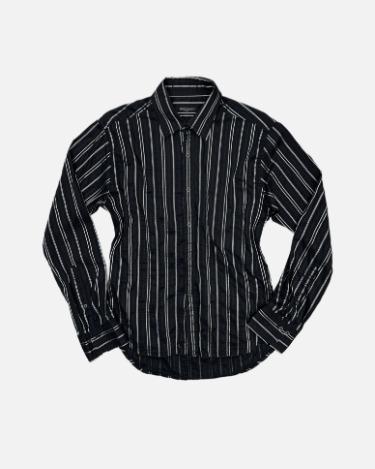 silver pin-stripe black shirt