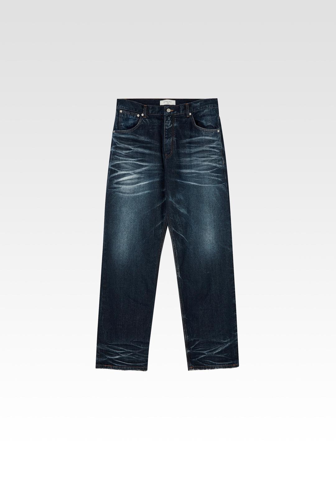 와이드 링클 워시드 데님 진스 인디고