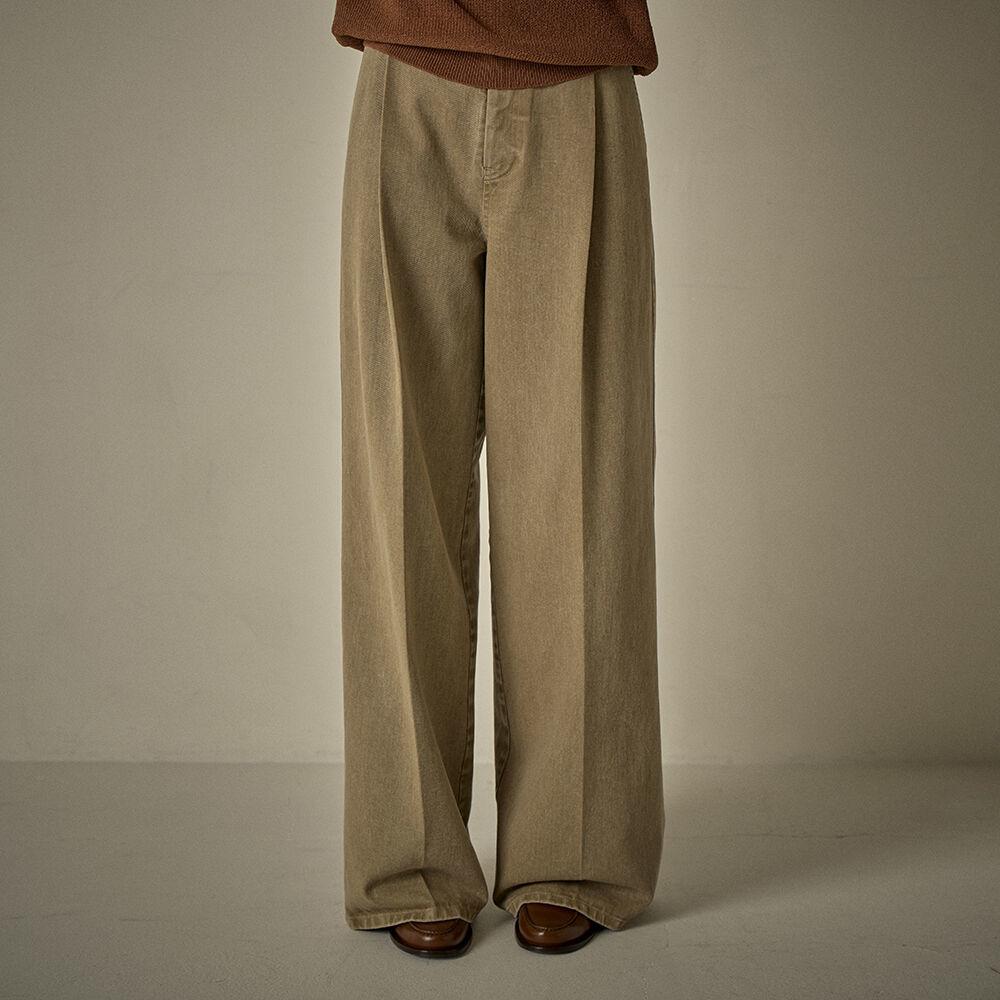 와이드 워싱 데님_dust khaki