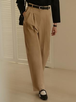 Gold button classic cotton pants_Beige
