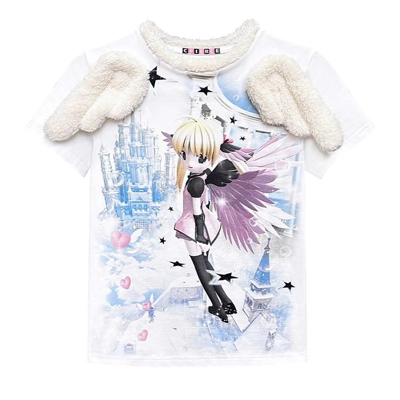 Angel Print Wings Decorated T-Shirt