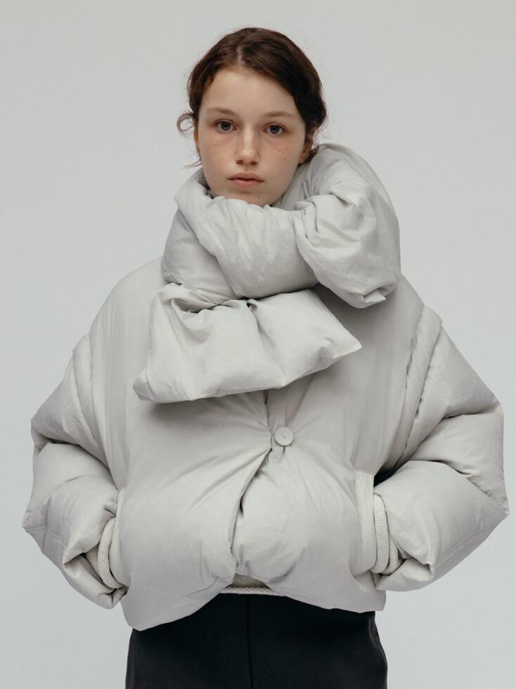 GOOSE DOWN COLLARLESS MUFFLER BLOUSON - L GREY