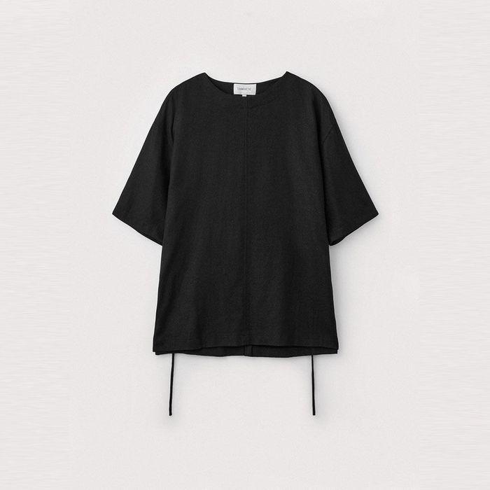 Half sleeve linen pullover_Black