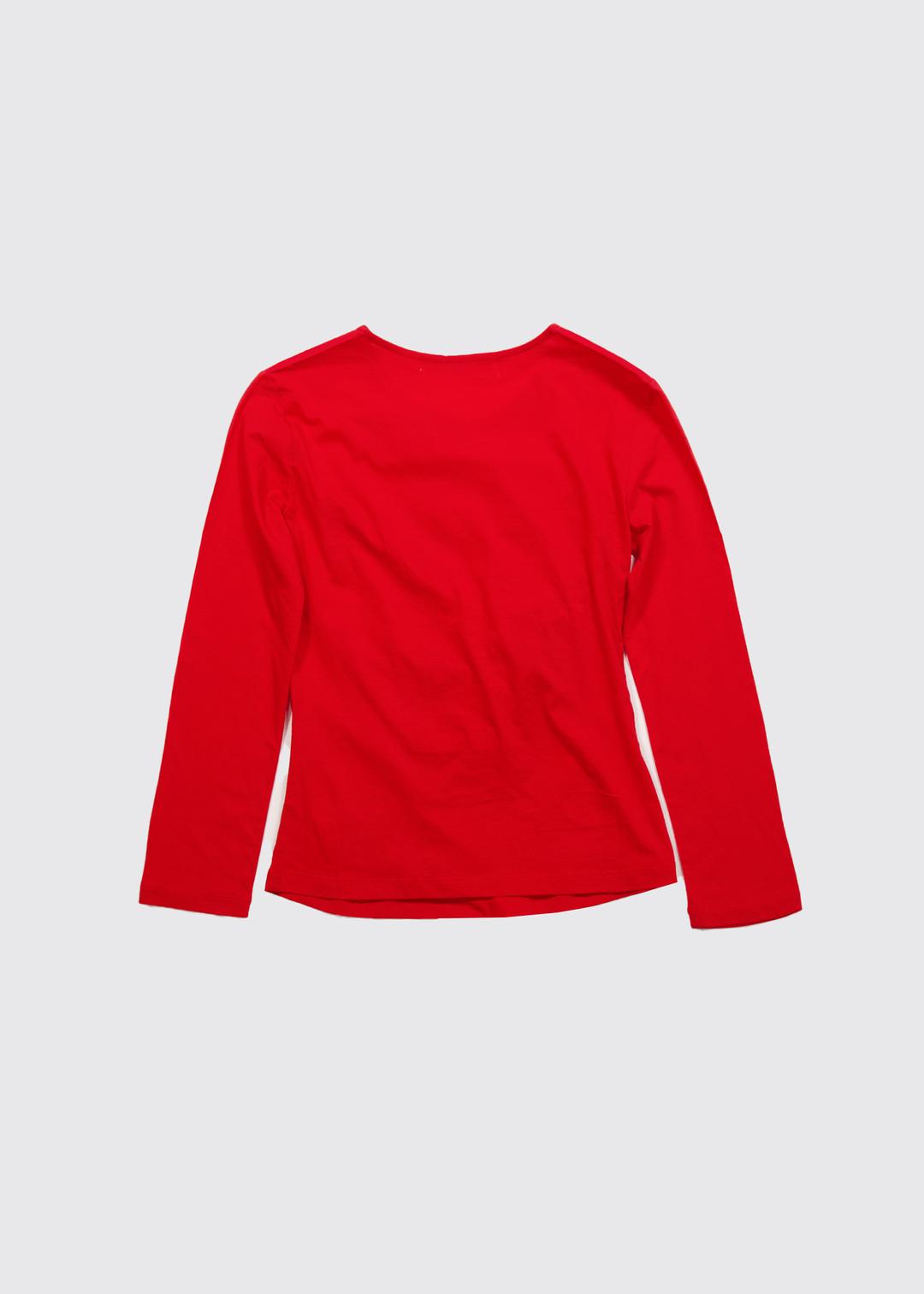 SHIRRING DETAIL ELBOW-LENGTH SLEEVE - RED (COTTON)