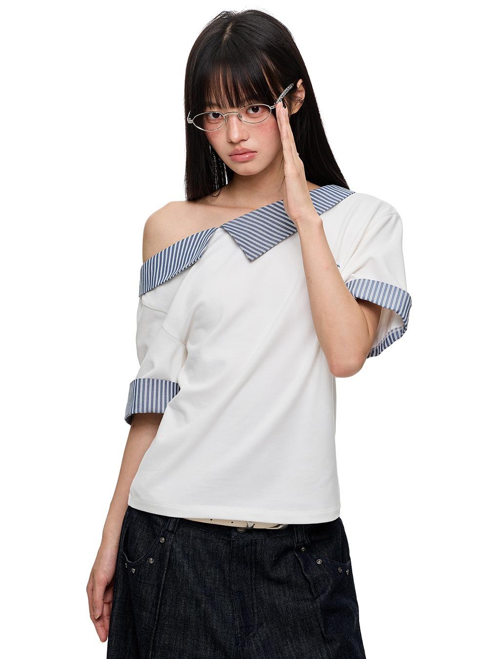 Tilted Collar Stripe Panel Top (2color)