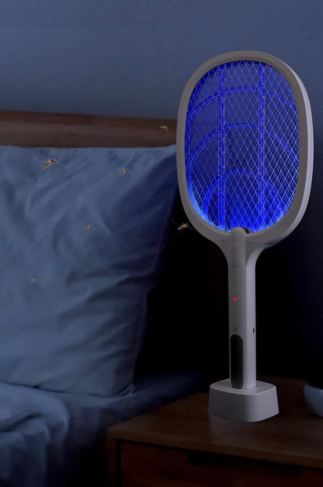 2in1 트랩 USB 충전식 캠핑 전기 모기채 파리채