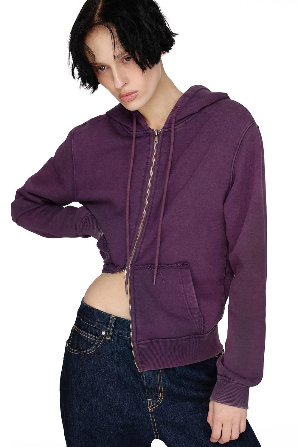 Washed Hoodie Zip-up, PURPLE