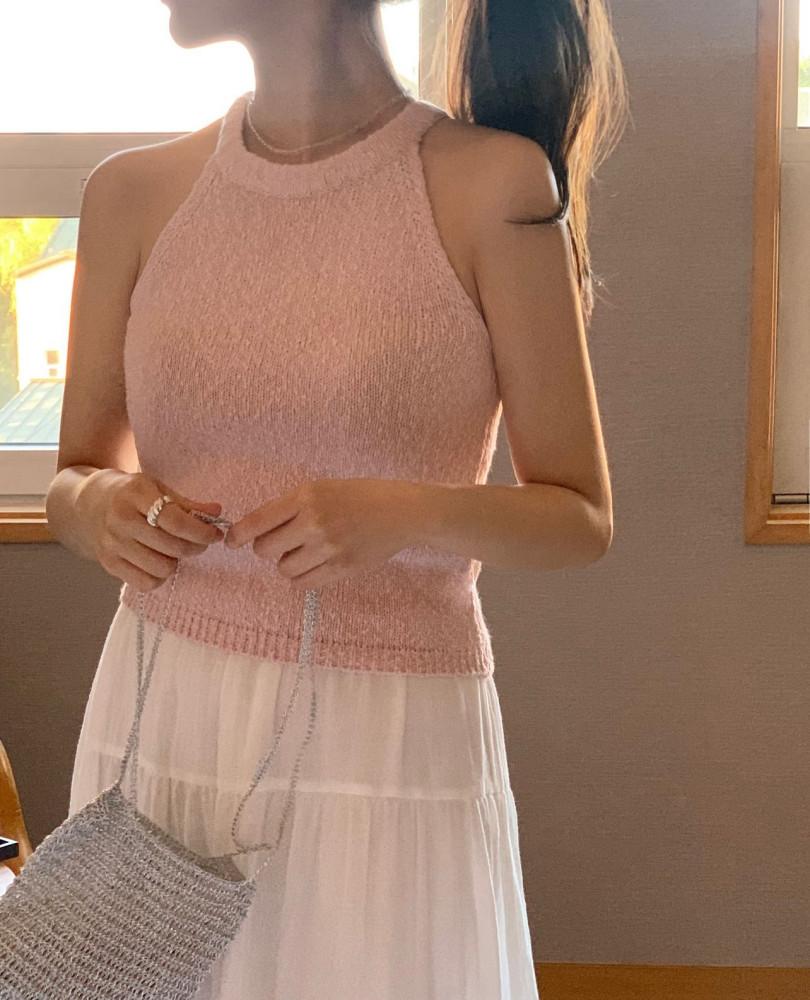 (아이당일) 미엘 홀터탑 린넨 부클 민소매 니트탑