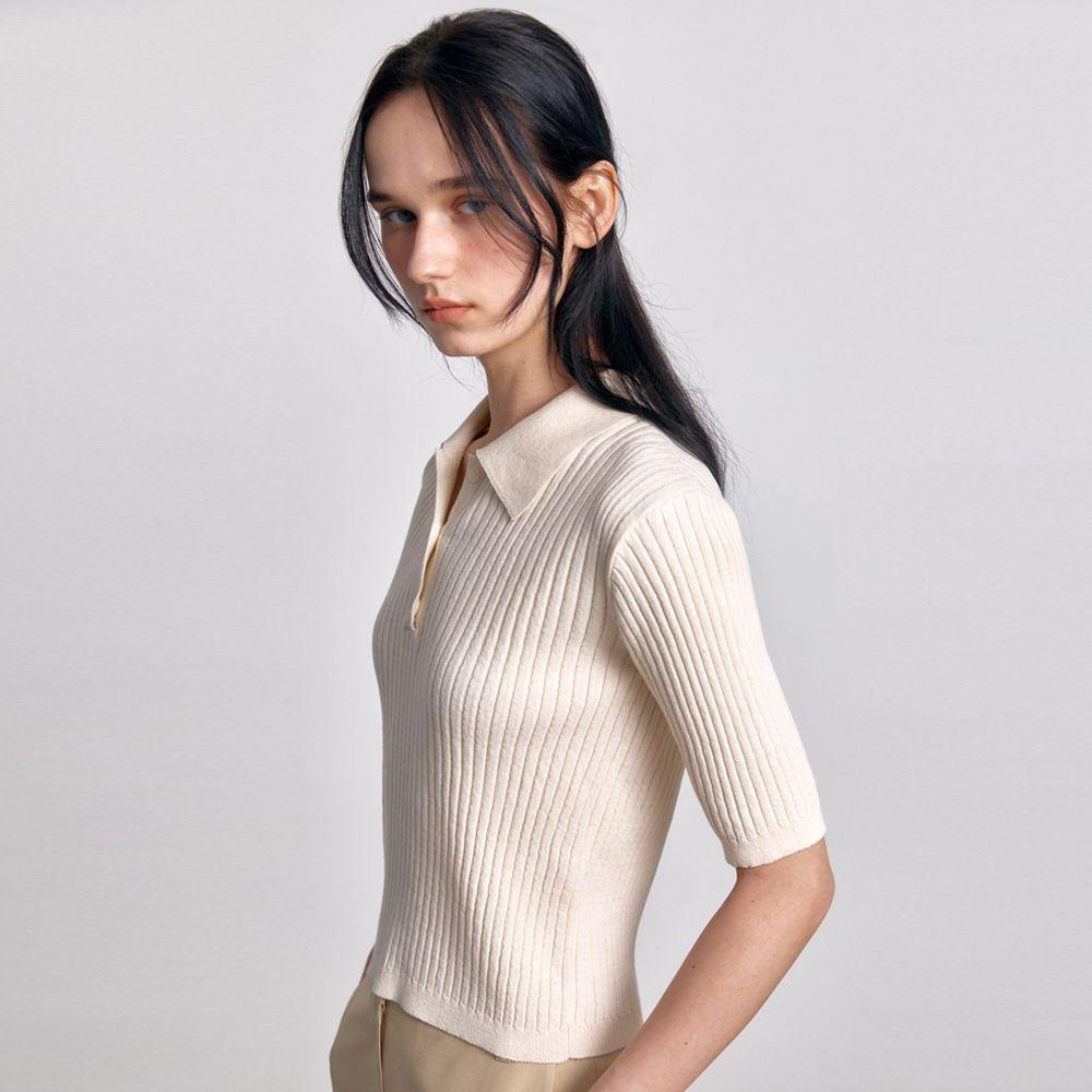 HALF SLEEVE COLLAR KNIT (NATURAL)