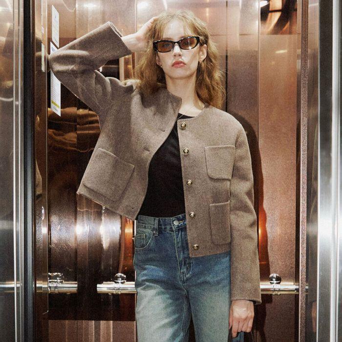 블렌딩 핸드메이드 숏 자켓 [헤링본 브라운]