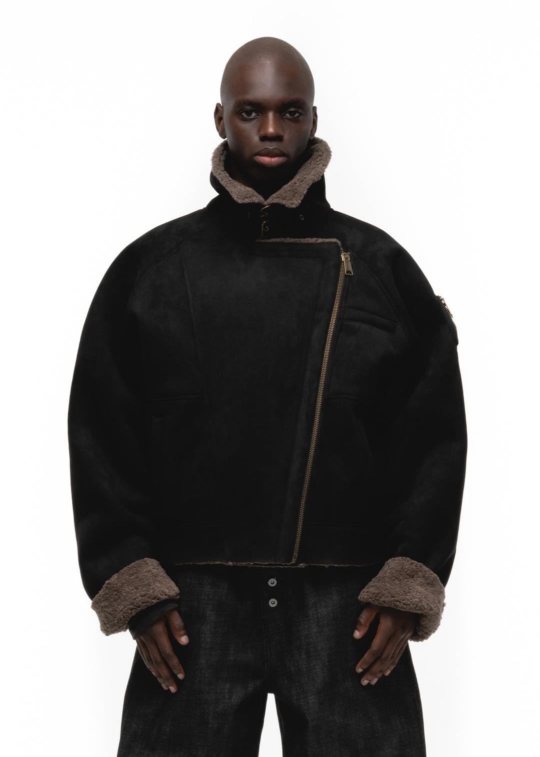 HEAVY FLIGHT SHEARLING JACKET BROWN/BLACK - SMALL