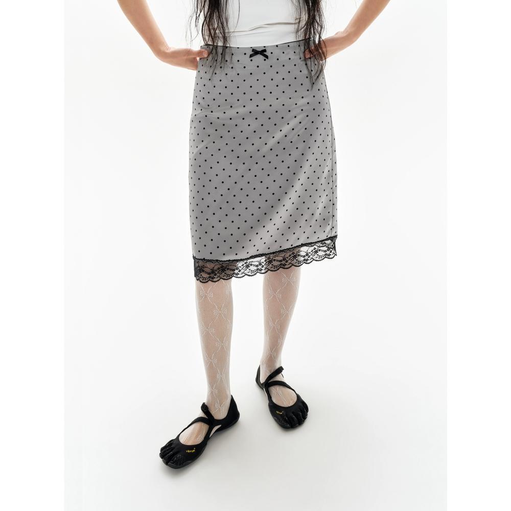 OINIMI 레이스 수술 도트 프린트 새틴 스커트