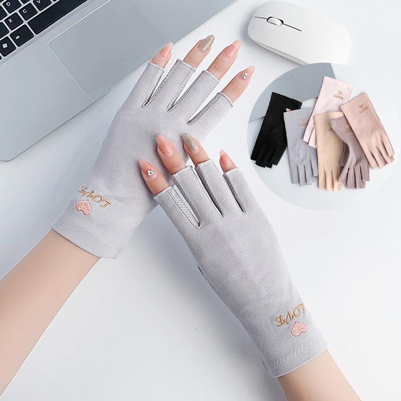 여성 자외선차단장갑 레이스 하트자수 오픈 반 운전장갑