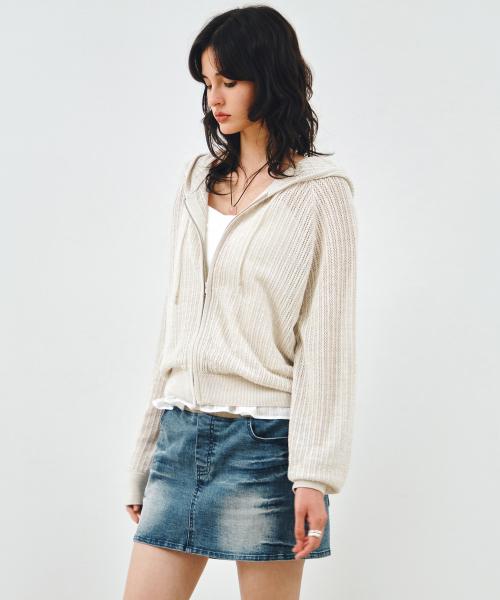 크로쉐 니트 후드 집업 라이트베이지 MDCD040LBEIGE