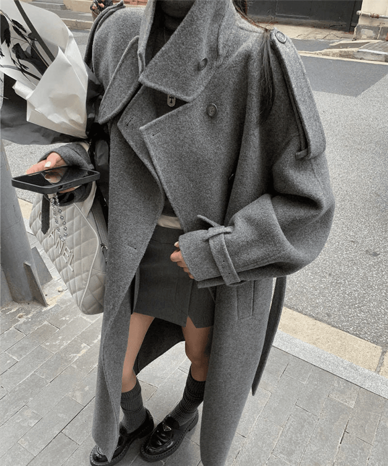 울100 하이넥 더블 롱코트