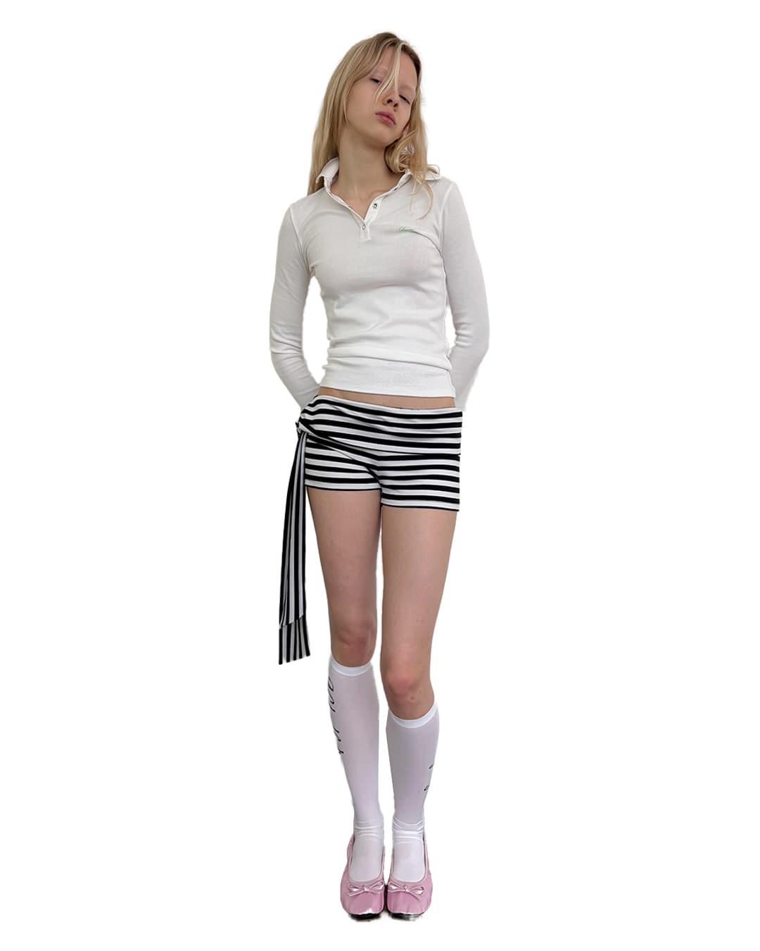 STRIPED SIDE TIE SHORTS, BLACK