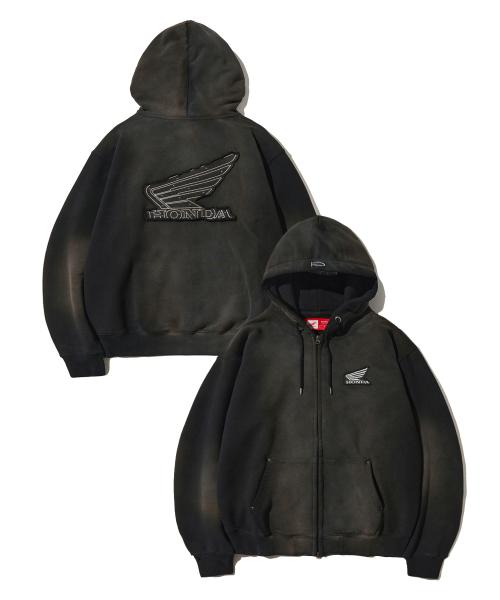 Honda Stud Wing Washing Hoodie Zip-up_Black