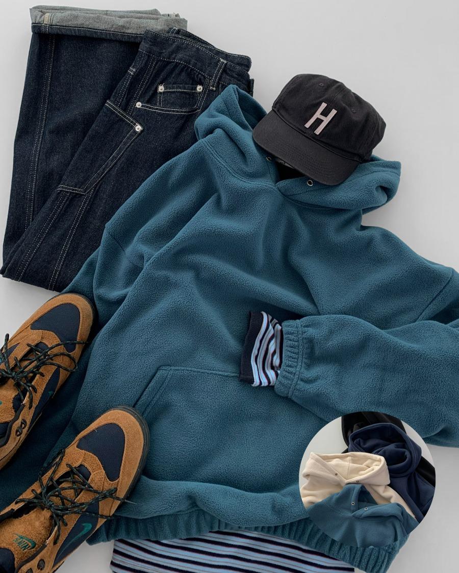 후디드 양면 플리스 스웨트셔츠