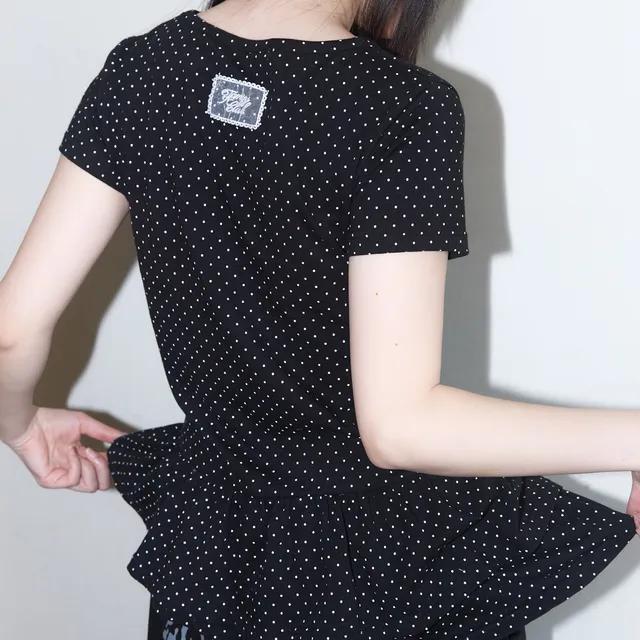 프릴 레이어드 도트 티 (BLACK) F25QB128