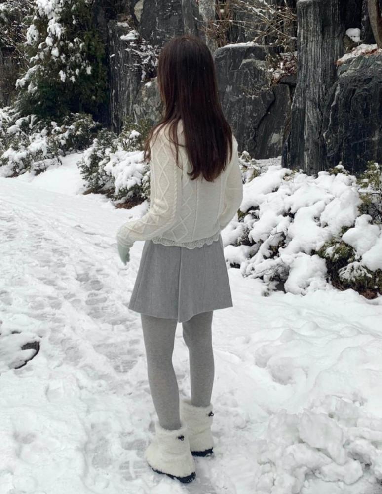 [s 당일] 미네 울 스커트 핀턱 주름 치마 겨울 그레이 미니 sk (light gray)