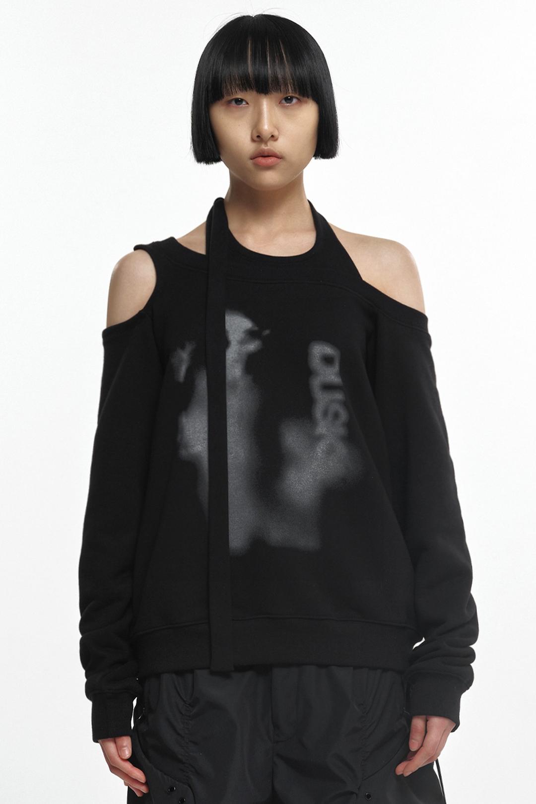 HALTER TIE SWEAT SHIRT BLACK