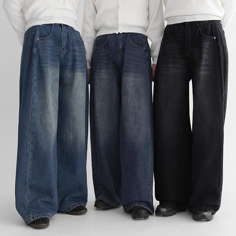 [간절기ver추가✔/빈티지워싱/절개포인트][S-XXL/2기장]레노디 절개 와이드 롱 데님팬츠 - 5 color