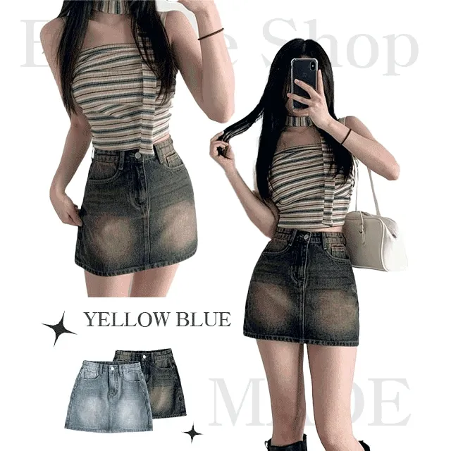 [MADE/빈티지워싱] 아인 Y2K 워싱 데님 미니스커트