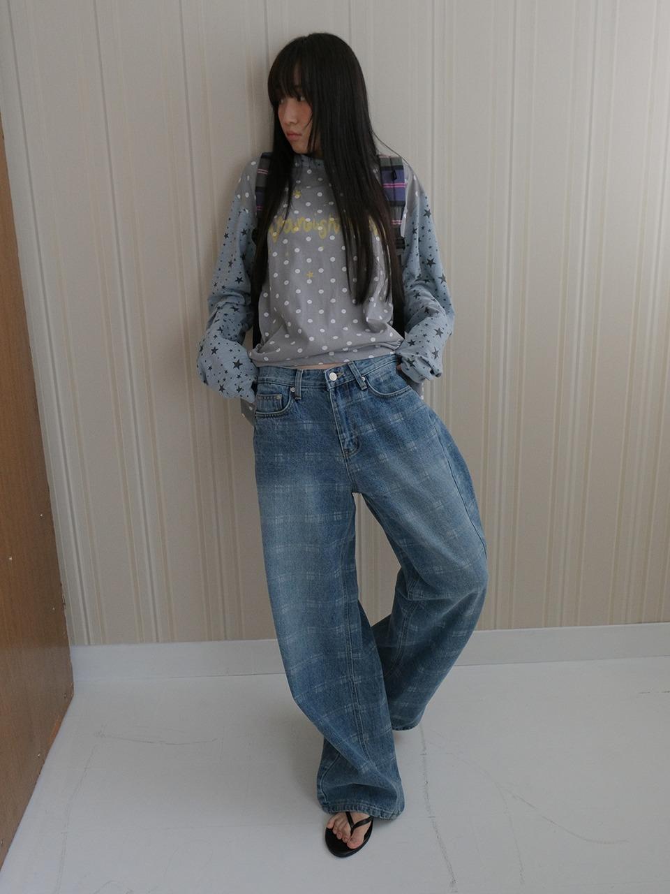 Curved check denim_washed blue