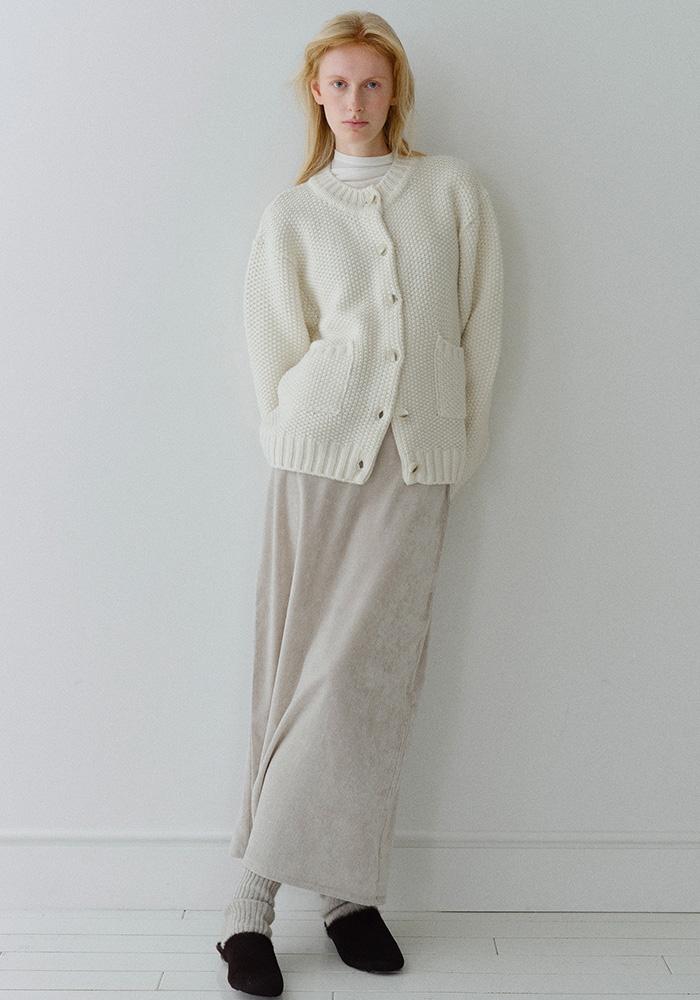 VELOUR STRAIGHT LONG SKIRT_GREIGE_OE4C2XSK05GRG