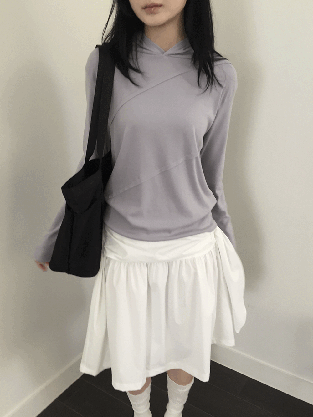 하우유 다로 사선 절개 스판 후드티 (3c)