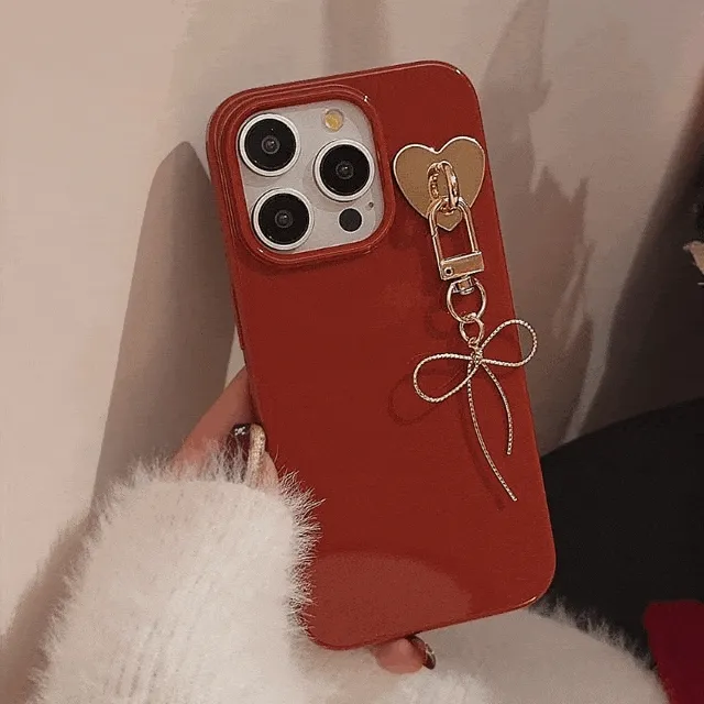 골드 리본 포인트 키링 레드 젤리케이스