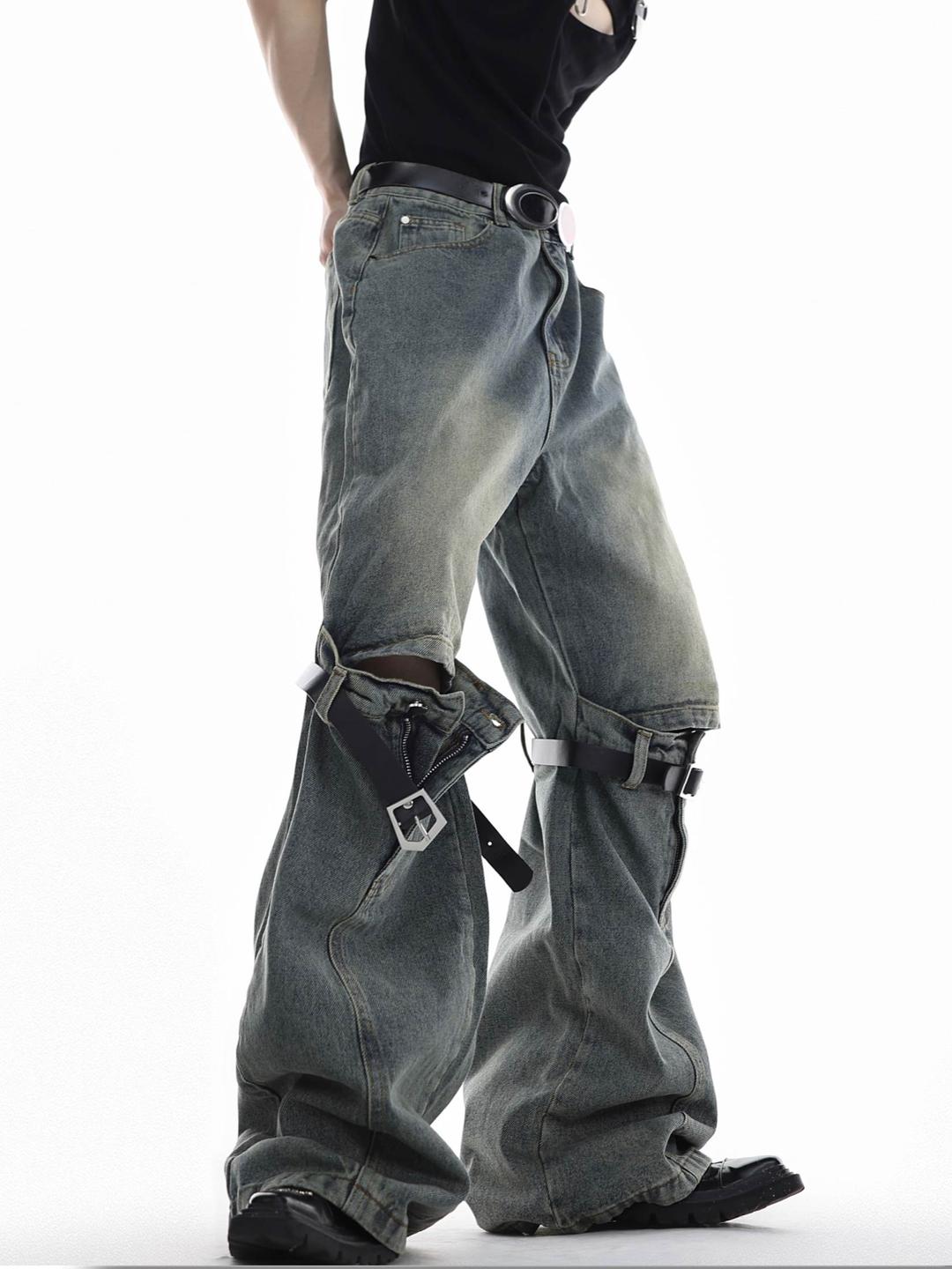 [ArguE CulturE] Knee Zipper Belted Loose Denim