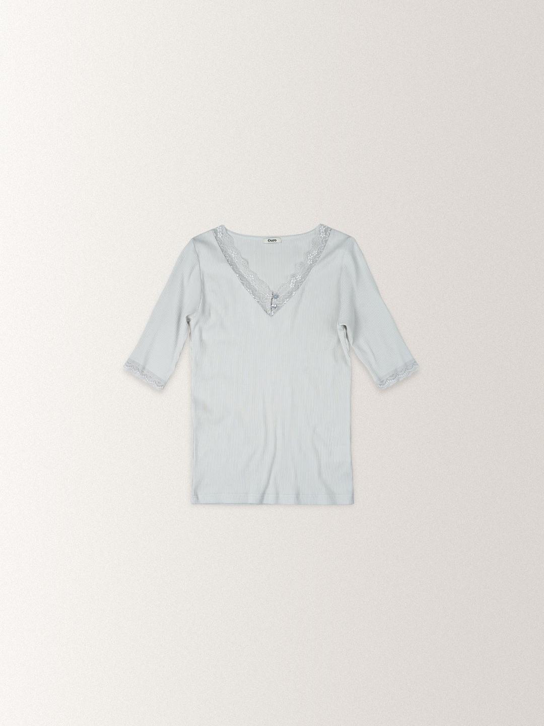 ESSENTIAL LACE SLIP TEE [ PALE BLUE ]