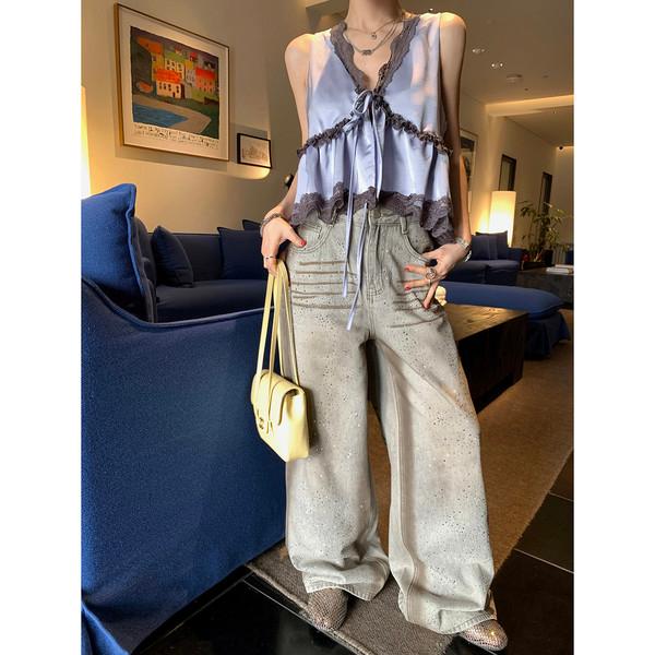 DULA Street Starlit Diamond Wide Leg Casual Jeans