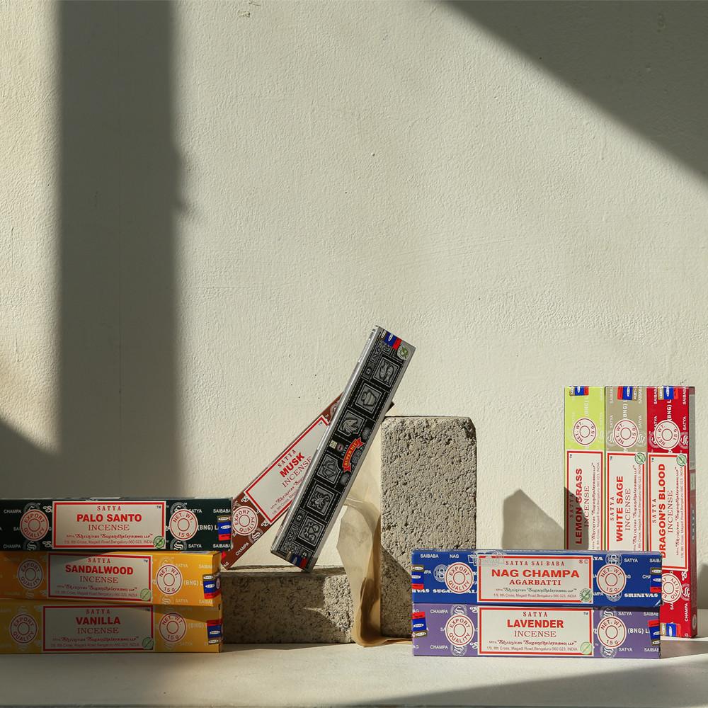 4+1 사티아 나그참파 인센스 스틱 콘 인센트 팔로산토 천연 아로마 디퓨저 인도