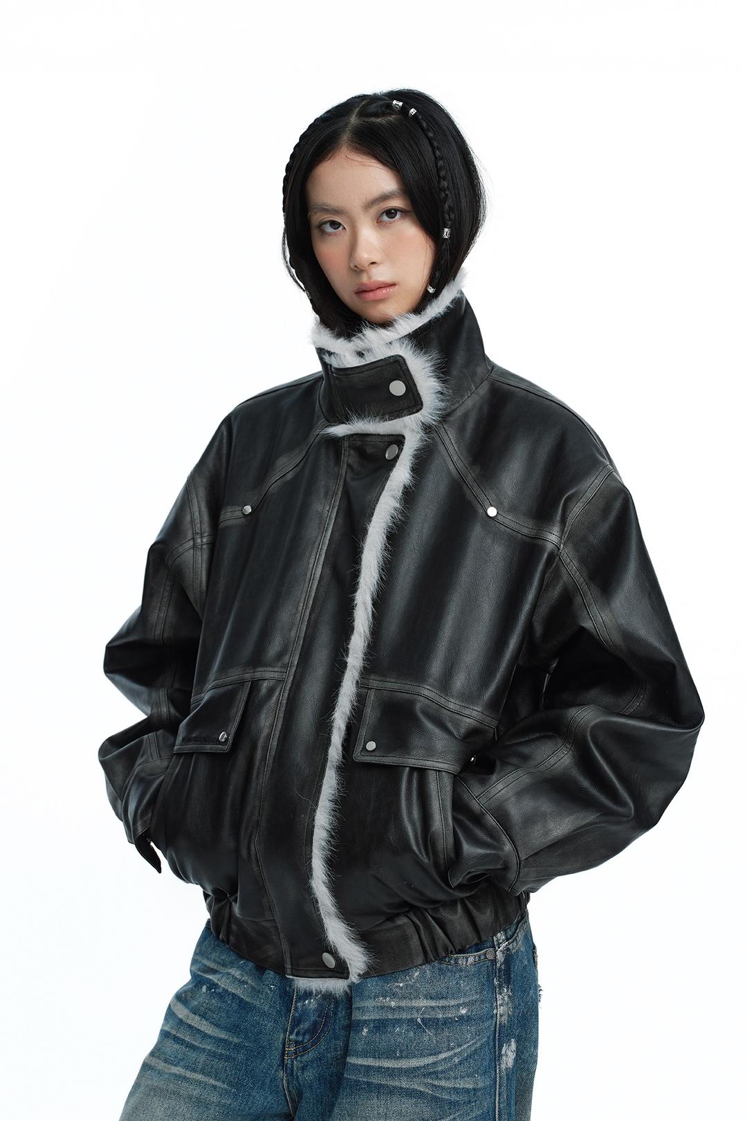 Washing Leather Mustang Jacket Gray