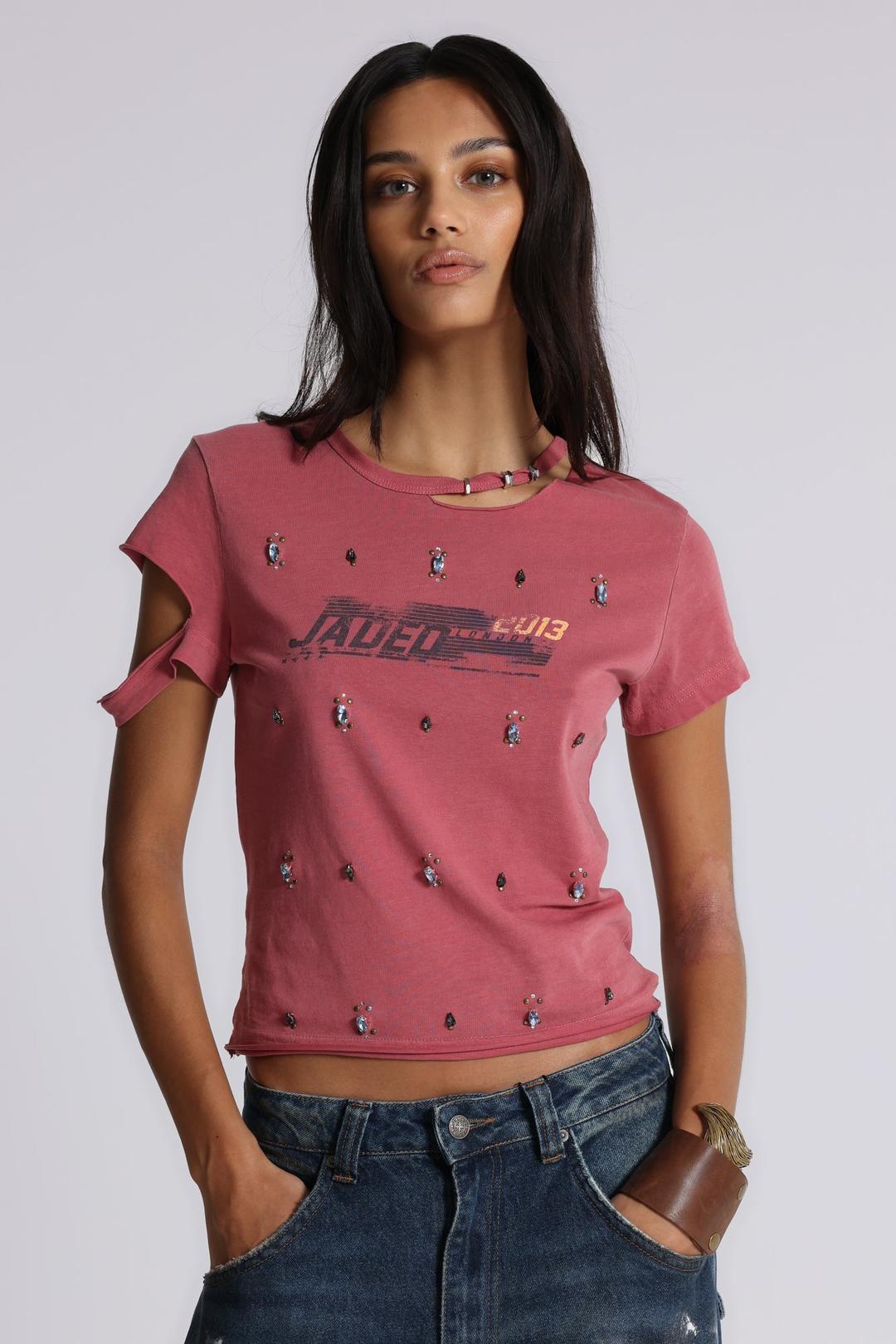 Rally Distressed Embellished Tee - UK 4 / Red